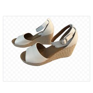 Style & Co White Ankle Strap Open Toe Leather Wedge Espadrilles Size 9 BNWB